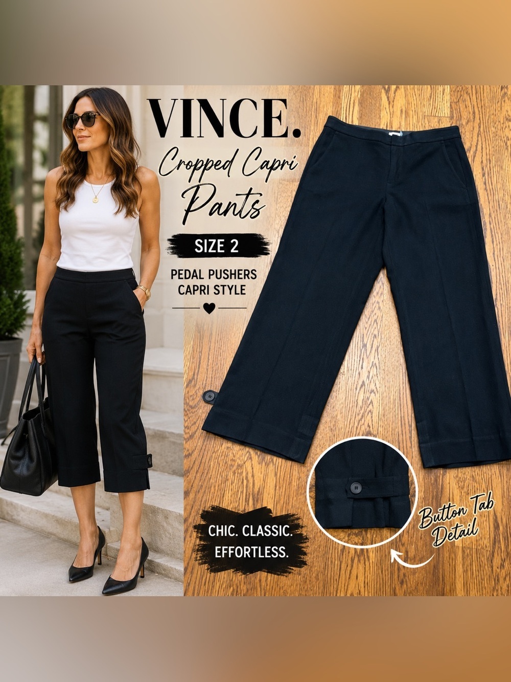 Vince Black Cropped Capri/Pedal Pusher Pants –Size 2
Minimalist Capsule Chic
